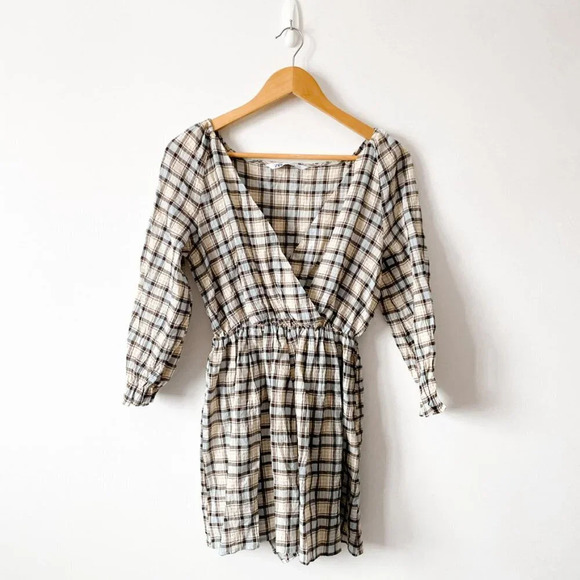 Zara Plaid Checker Long Sleeve Crinkle Romper Size XS - Picture 2 of 6